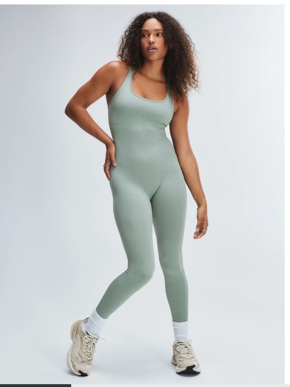 New With Tags Savage X FENTY Muted Green Seamless Rib Sport Jumpsuit Size Large